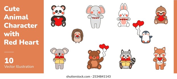 Cute Animal Character with Red Heart