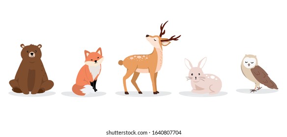Cute animal character are standing,sitting and sleeping. Vector illustration for birthday invitation,postcard and sticker.Editable element