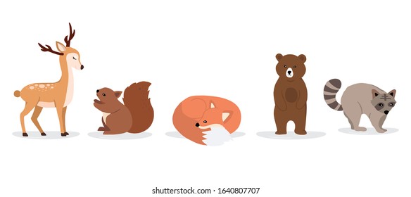 Cute animal character are standing,sitting and sleeping. Vector illustration for birthday invitation,postcard and sticker.Editable element