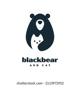 Cute animal characters. Illustration of a panda and cat hugging isolated on a white background.