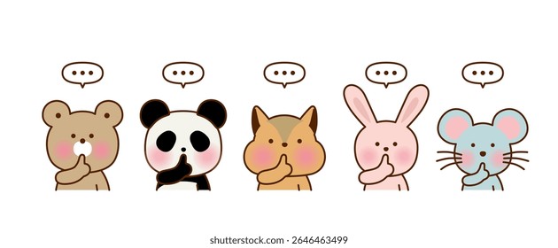 Cute Animal Characters Making “Be Quiet” Gesture – Vector