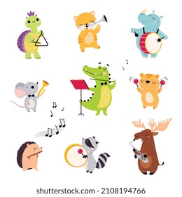 Cute Animal Characters Playing Musical Instruments Stock Vector ...