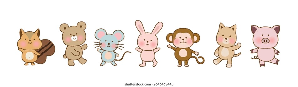 Cute Animal Characters Smiling and Posing – Vector Set