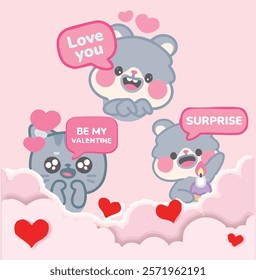 Cute animal characters valentine's day greeting posters or card with useful  background. Cute simple and love poster or greeting cards templates for social media post.
