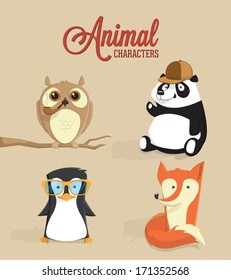 Cute animal characters. Vector illustration