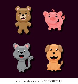Cute Animal Characters Vector Set