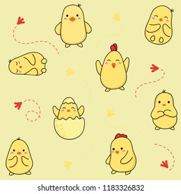 Cute animal chick seamless pattern hand drawn style. Vector illustration design.