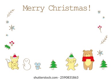 Cute animal Christmas card template