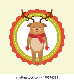 cute animal christmas celebration card vector illustration design