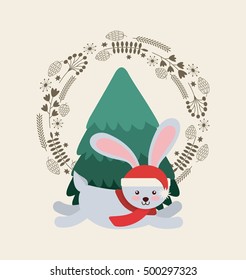 cute animal christmas celebration card vector illustration design