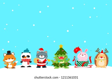 Cute animal Christmas character background vector illustration.