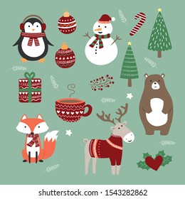 Cute animal Christmas day. Winter season with a cup of chocolate.