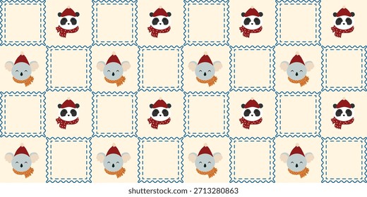 Patrón sin fisuras de Navidades de animales lindos. Coquette Patchwork edredón de Navidad de fondo para la tela, papel de embalaje, decoración y Fondo de pantalla