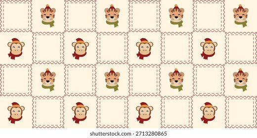 Patrón sin fisuras de Navidades de animales lindos. Coquette Patchwork edredón de Navidad de fondo para la tela, papel de embalaje, decoración y Fondo de pantalla