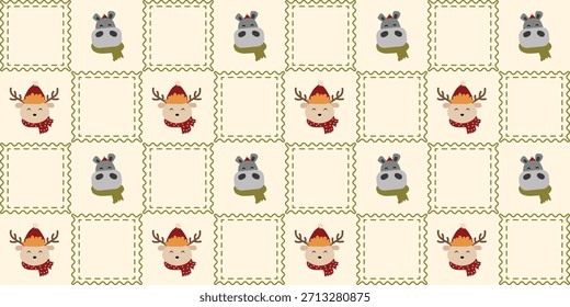 Patrón sin fisuras de Navidades de animales lindos. Coquette Patchwork edredón de Navidad de fondo para la tela, papel de embalaje, decoración y Fondo de pantalla