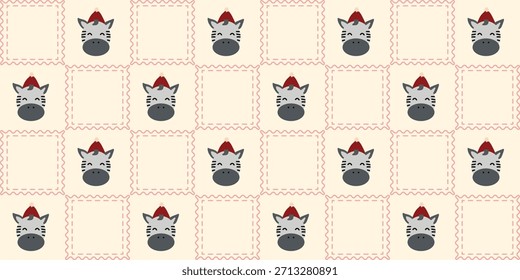 Cute Animal Christmas Seamless Pattern. Coquette Patchwork Quilt Xmas Background for Fabric, Wrapping Paper, Decor, and Wallpaper