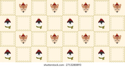 Patrón sin fisuras de Navidades de animales lindos. Coquette Patchwork edredón de Navidad de fondo para la tela, papel de embalaje, decoración y Fondo de pantalla