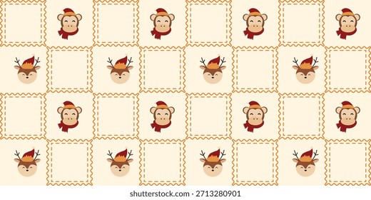 Patrón sin fisuras de Navidades de animales lindos. Coquette Patchwork edredón de Navidad de fondo para la tela, papel de embalaje, decoración y Fondo de pantalla