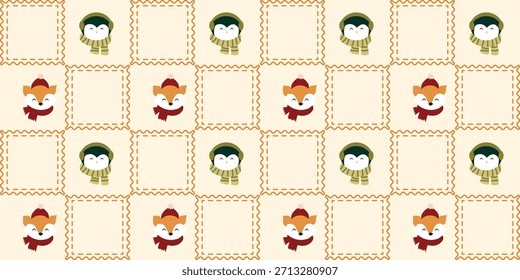 Patrón sin fisuras de Navidades de animales lindos. Coquette Patchwork edredón de Navidad de fondo para la tela, papel de embalaje, decoración y Fondo de pantalla