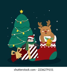 cute animal christmas surprise free vector hand drawn