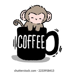 Cute animal in coffee cup,cartoon,tiger,monkey,lion,koala,cat,rat,mouse,pig,bear,fox isolated on white background,vector illustration 