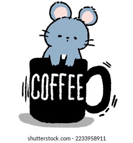 Cute animal in coffee cup,cartoon,tiger,monkey,lion,koala,cat,rat,mouse,pig,bear,fox isolated on white background,vector illustration 
