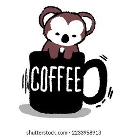 Cute animal in coffee cup,cartoon,tiger,monkey,lion,koala,cat,rat,mouse,pig,bear,fox isolated on white background,vector illustration 