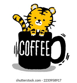 Cute animal in coffee cup,cartoon,tiger,monkey,lion,koala,cat,rat,mouse,pig,bear,fox isolated on white background,vector illustration 