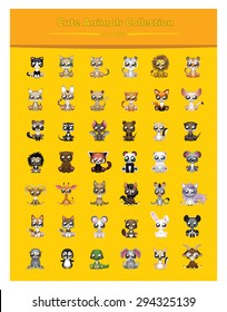 Cute animal collection of 42 different species