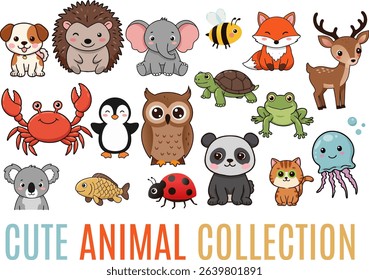 Cute animal collection bundle vector art for stickers, flyers, or books