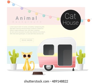 Cute animal collection Cat house , vector , illustration