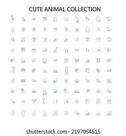 cute animal collection icons, signs, outline symbols, concept linear illustration line collection