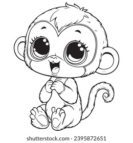 Cute Animal Coloring Book for Children. Happy Cute Baby Monkey.