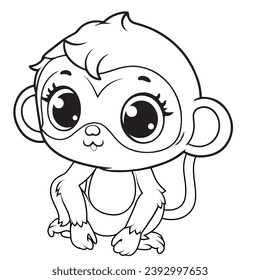 Cute Animal Coloring Book. Little Cute Baby Monkey.