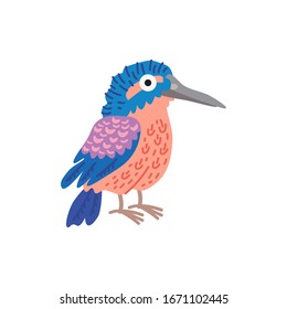 Cute animal - common kingfisher bird. Illustrations for children. Baby Shower card. Cartoon character isolated on white background. 