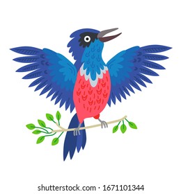 Cute animal - common starling bird. Illustrations for children. Baby Shower card. Cartoon character  isolated on white background.