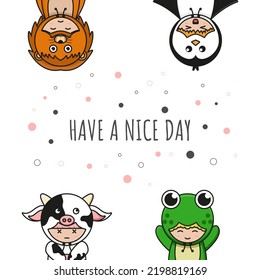 Cute animal costume doodle banner background wallpaper icon cartoon illustration design isolated flat cartoon style