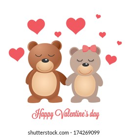 Cute animal couple holding hand with hearts. Vector illustration