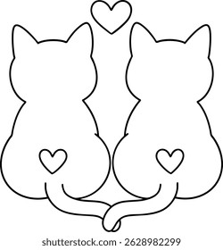 A cute animal couple illustration featuring two cats with hearts