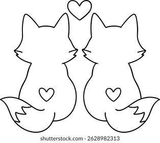 A cute animal couple illustration featuring two foxes with hearts