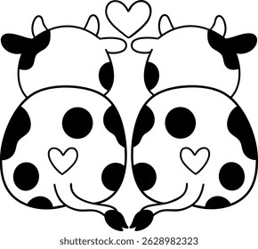 A cute animal couple illustration featuring two cows with hearts