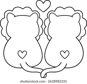 A cute animal couple illustration featuring two lions with hearts
