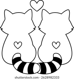 A cute animal couple illustration featuring two cats with hearts