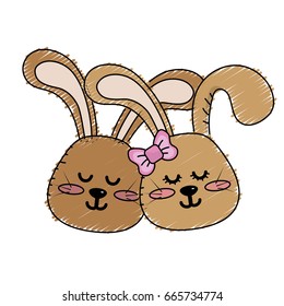 cute animal couple rabbit head together