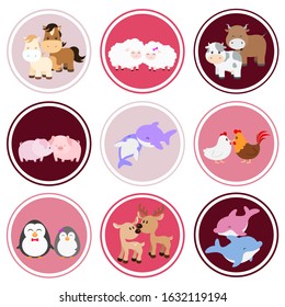 Cute Animal Couples Sticker Set on White