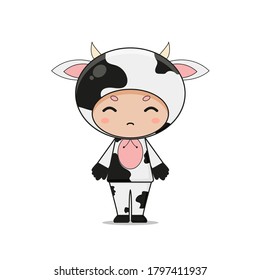 Cute Animal Cow Mascot Character Illustration. Isolated on white background.