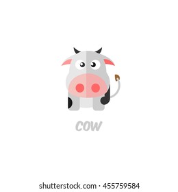 Cute Animal (Cow) Vector Illustration. flat style design