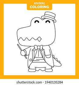 Cute animal crocodile conductor  job occupation coloring page