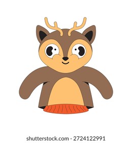 Ilustración de dibujos animados de marionetas de mano de ciervo animal lindo