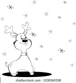 Cute animal deer with snowflakes for coloring book cartoon hand drawn vector illustration. Can be used for t-shirt print, kids wear fashion design, baby shower invitation card